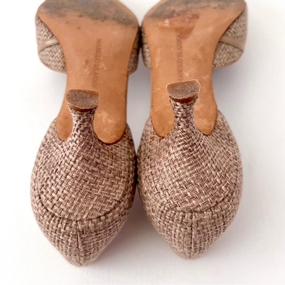 MANOLO BLAHNIK | Vintage Retro D’Orsay Beige Woven Pointed Kitten Heel Pumps 41 - Picture 10 of 14